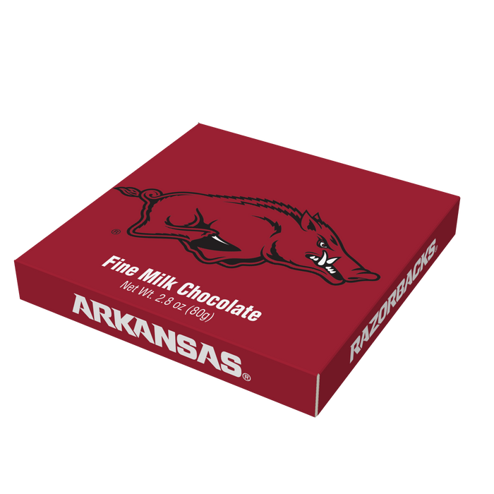Arkansas Razorbacks embossed chocolate bar packaging