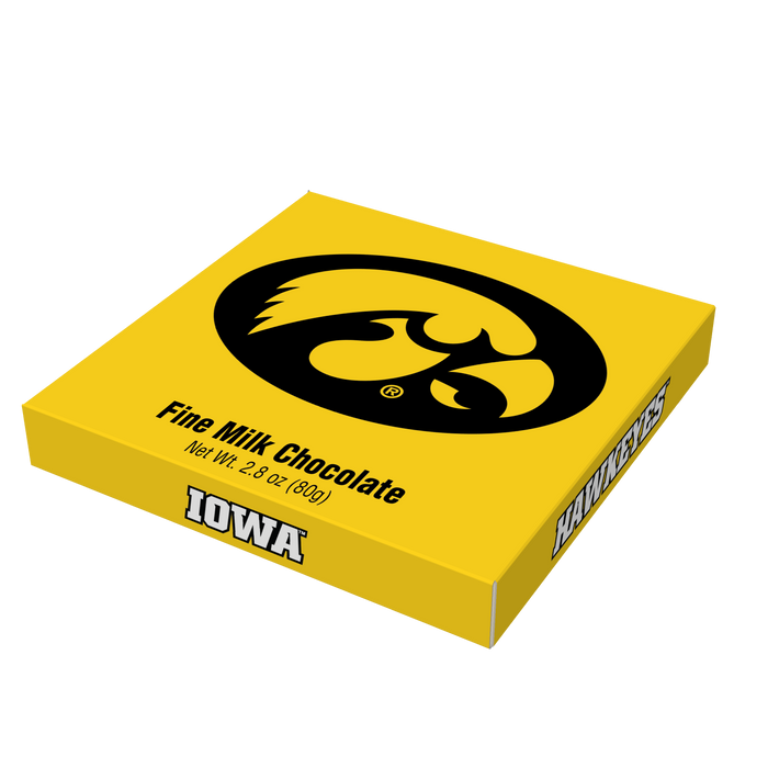 Iowa Hawkeyes embossed chocolate bar packaging