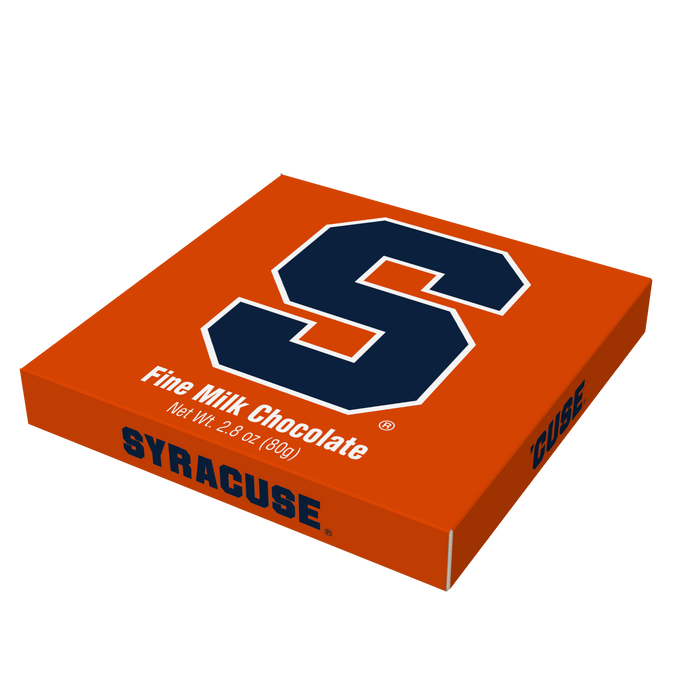 Syracuse Orange embossed chocolate bar packaging