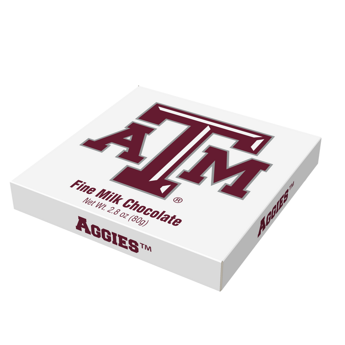 Texas A&M Aggies embossed chocolate bar packaging