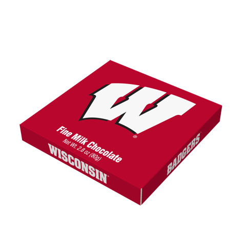 Wisconsin Badgers embossed chocolate bar packaging