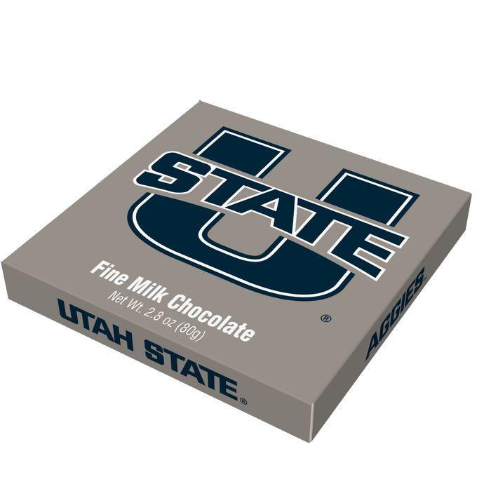 Utah State University embossed chocolate bar packaging